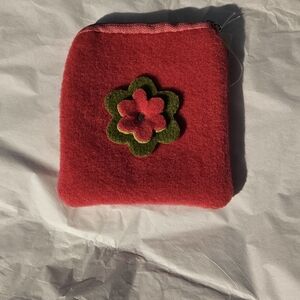 Red Floral Felt Pouch Purse
